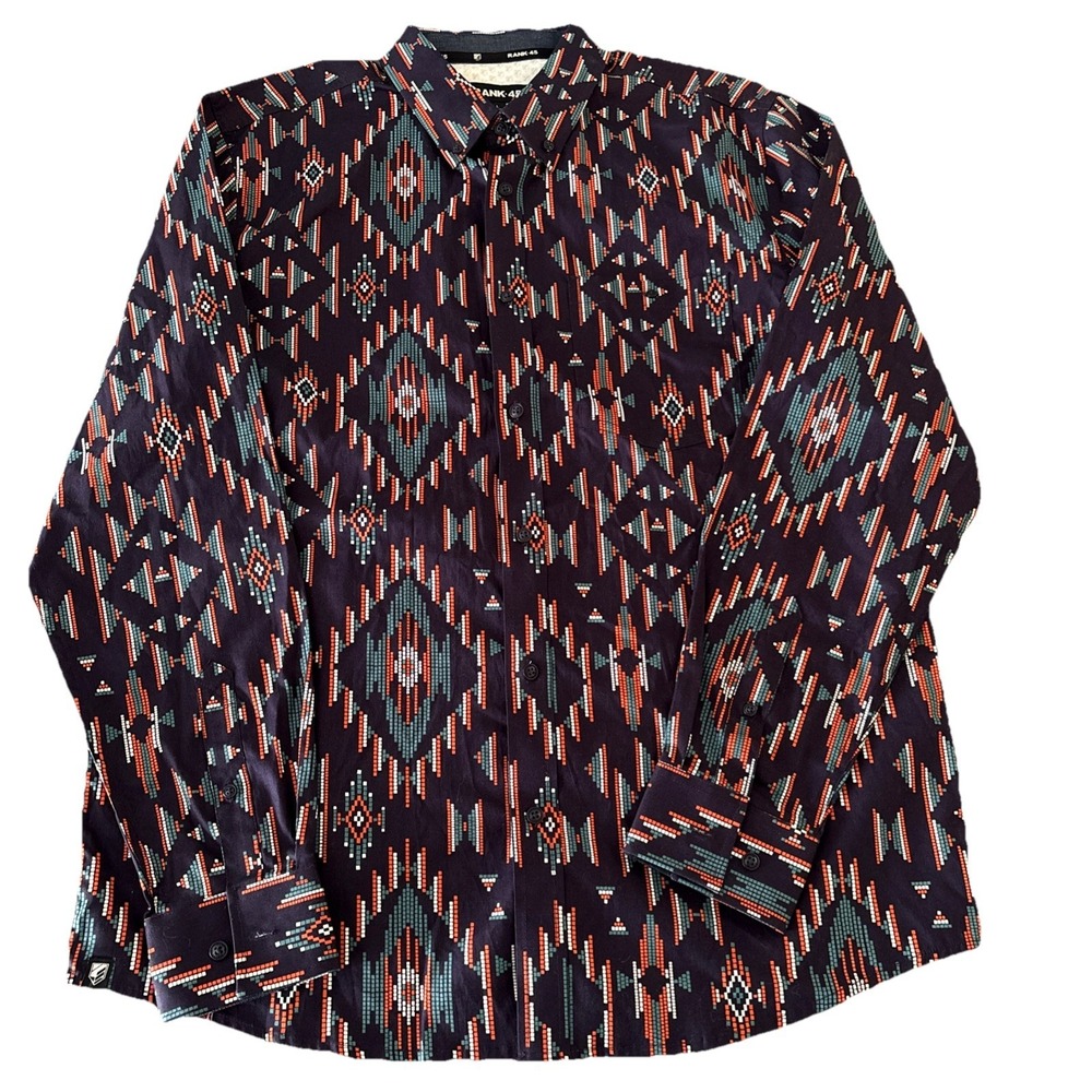 Rank 45 Shirt Mens Large Aztec Print Long Sleeve Button Down Cowboy Western